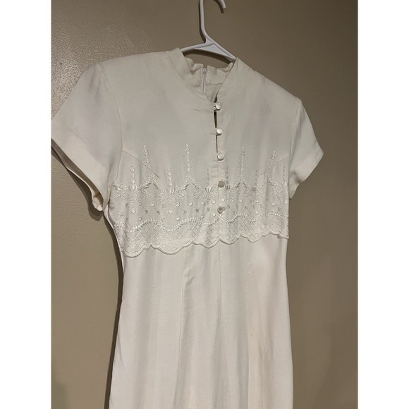 Xtrmz Vintage White/Ivory Lace Button Front Short Sleeve Mock Neck Dress Wedding - Picture 2 of 10